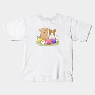 Cute Puppies and Macarons Illustration Kids T-Shirt